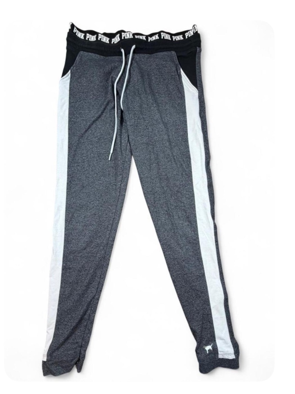 Victoria’s Secret PINK Yoga Gray Joggers Glitter Logo Side Stripe Sweatpants